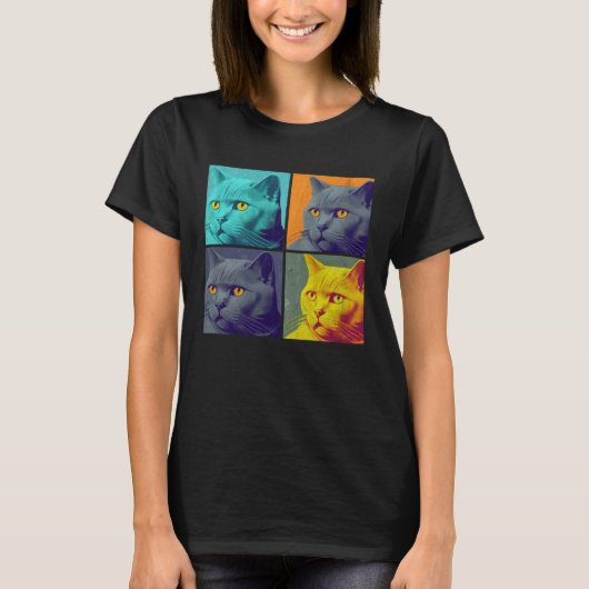Chartreux Cat Pop Illustration Colorful Animal Tシャツ (正面)