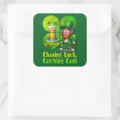 chasing luck, catching cash, irish - Autocolante スクエアシール (バッグ)