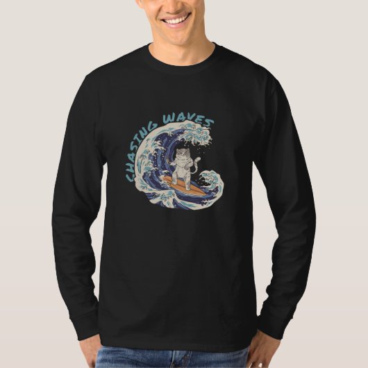 Chasing Waves Surfing Cat Cool Surfer Beach  1 Tシャツ (正面)