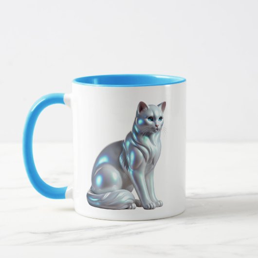 Chat assis en 3D, argenté avec reflets lumineux. マグカップ (左)