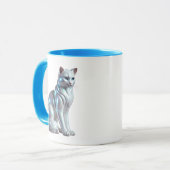 Chat assis en 3D, argenté avec reflets lumineux. マグカップ (正面左)