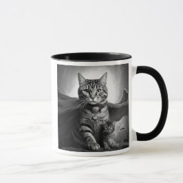 Chat héroïque avec cape et chaton. マグカップ