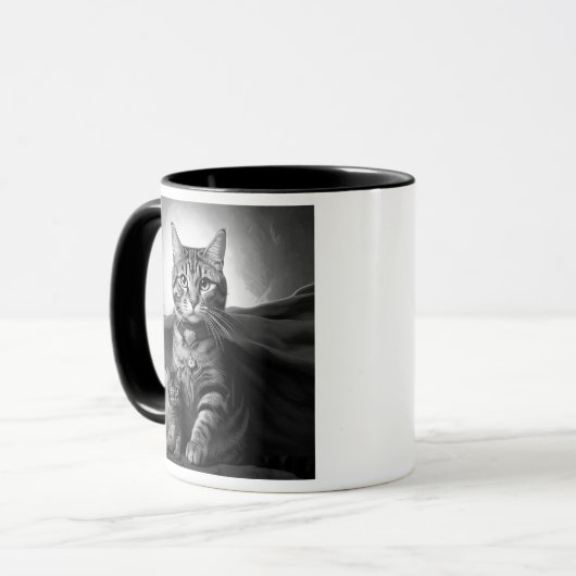 Chat héroïque avec cape et chaton. マグカップ (正面左)