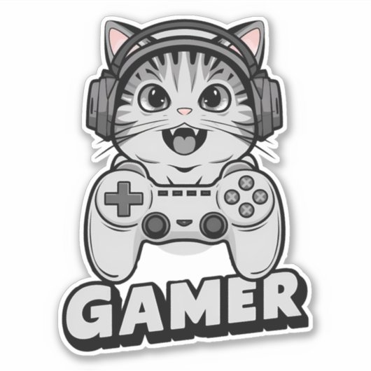 Chat mignon et manette de jeu vidèo シール (正面)