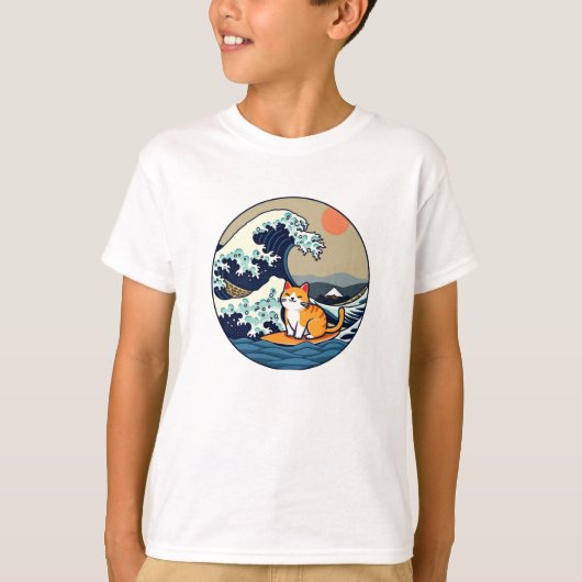Chat Mignon Kawaii Surf Grande Vague Japon drôle Tシャツ (正面)