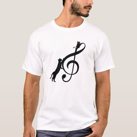 Chat Noir Drôle Note Musique Tシャツ (正面)