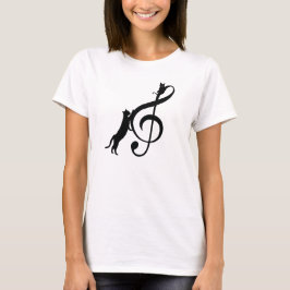 Chat Noir Drôle Note Musique Tシャツ