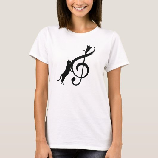 Chat Noir Drôle Note Musique Tシャツ (正面)