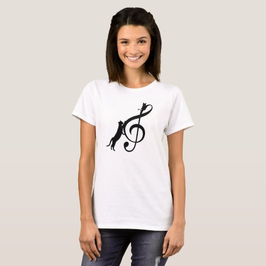Chat Noir Drôle Note Musique Tシャツ (正面フル)