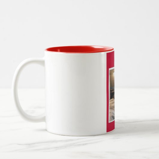 chat noir et blanc sur tasse rouge ツートーンマグカップ (左)