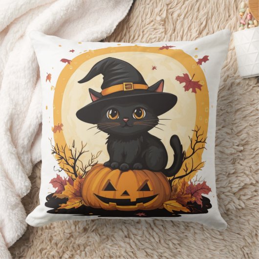 🎃 Chat Noir Halloween : Félin Sorcier 🧙‍♂️ クッション (ブランケット)