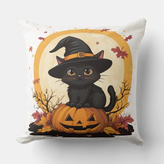 🎃 Chat Noir Halloween : Félin Sorcier 🧙‍♂️ クッション (正面)