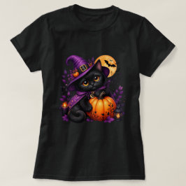 Chat Noir Halloween Kawaii – Sorcière, Citrouille Tシャツ