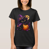 Chat Noir Halloween Kawaii – Sorcière, Citrouille Tシャツ (正面)
