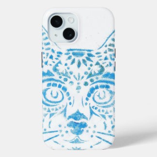 chat pochoirs bleu iPhone 15ケース