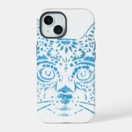 chat pochoirs bleu iPhone 15ケース (裏面)