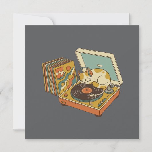 Chat Rétro Mélomane sur Platine Vinyle Vintage (正面)