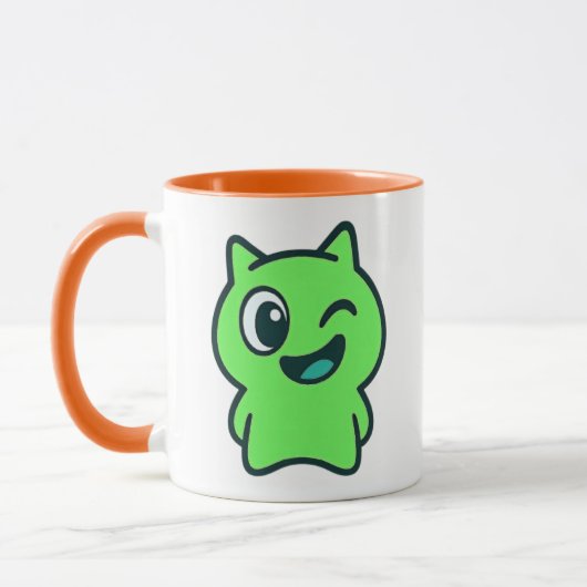 Chat vert clair cartoon fun et rigolo. マグカップ (左)