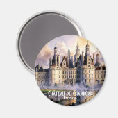 Chateau de Chambord Loire France Watercolor Castle マグネット (正面/裏面)