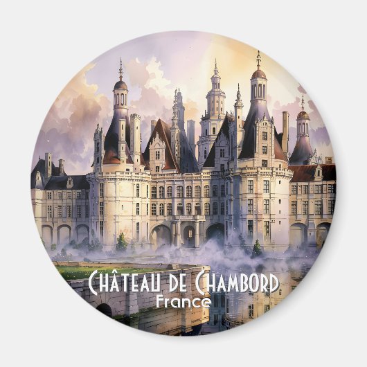 Chateau de Chambord Loire France Watercolor Castle マグネット (正面)