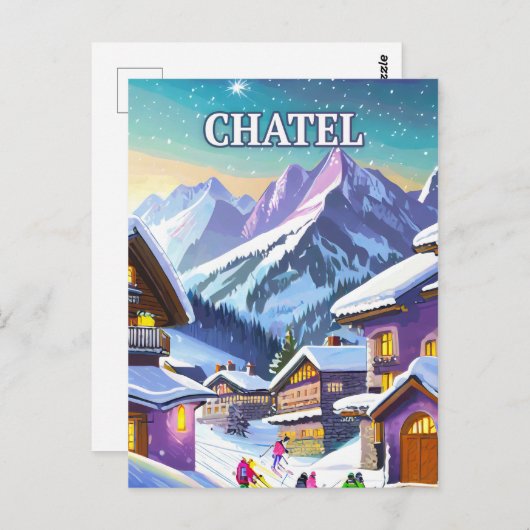 Châtel : Charme Authentique dans les Alpes enneigé ポストカード (正面/裏面)