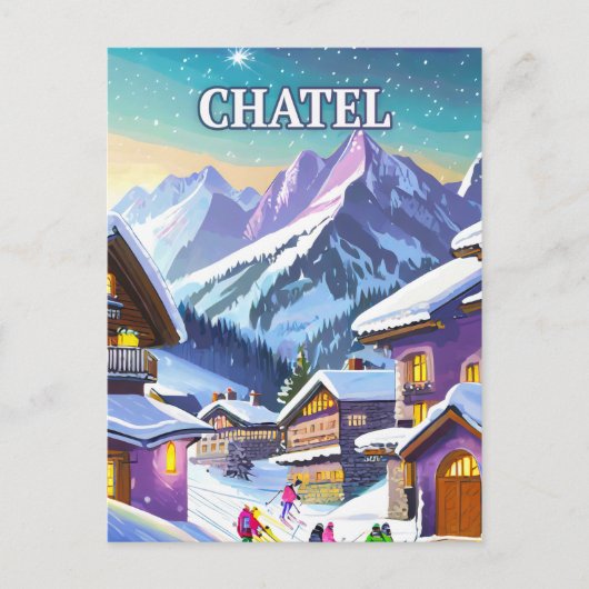 Châtel : Charme Authentique dans les Alpes enneigé ポストカード (正面)