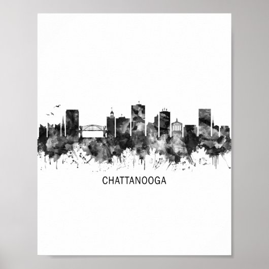 Chattanooga Tennessee Skyline BW ポスター (正面)