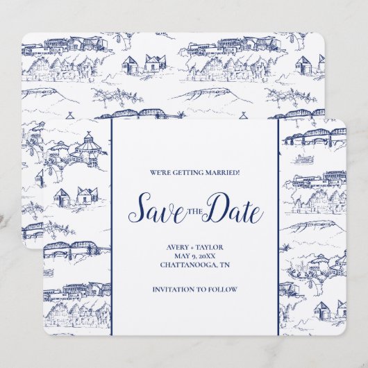 Chattanooga Toile Navy and White日付を保存 (正面/裏面)