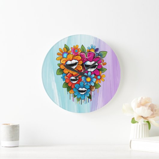 Chatty Blossoms Taza ラージ壁時計 (ホーム)