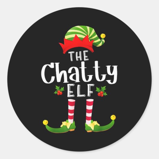 Chatty Christmas Elf Matching Pajama X-mas Party  ラウンドシール (正面)