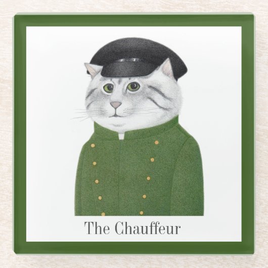 CHAUFFEUR CAT Glass Drinkコースター+文字 ガラスコースター (正面)