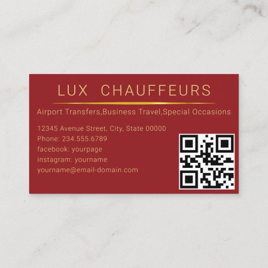 Chauffeur Driver Royal Gold Border Business Card 名刺 (裏面)
