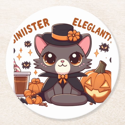 Chausie cat a Blend of よくはしゃぐかわいい&ハロウィーン ラウンドペーパーコースター (正面)