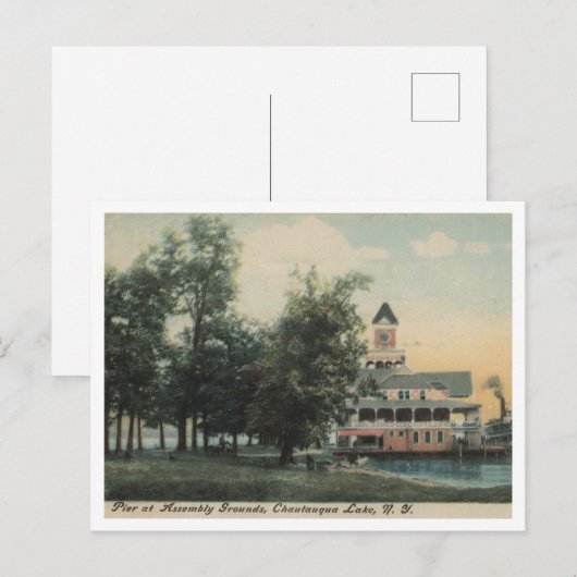 Chautaqua Lake NY Pier at Assembly Grounds 1908 ポストカード (正面/裏面)