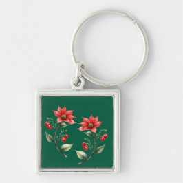 Chaveiro Natal verde e Flores Vermelhas キーホルダー