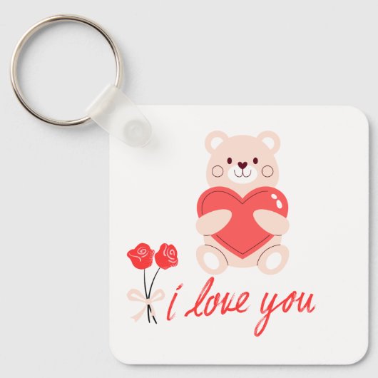 chaveiro urso romântico com coração e flores キーホルダー (正面)