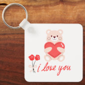 chaveiro urso romântico com coração e flores キーホルダー (正面)