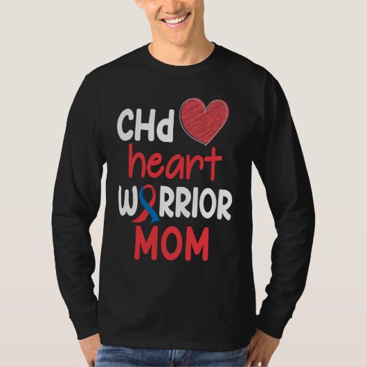 CHD Heart Disease Warrior Proud MOM Awareness Ribb Tシャツ (正面)