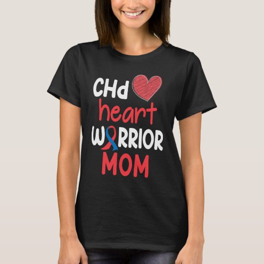 CHD Heart Disease Warrior Proud MOM Awareness Ribb Tシャツ (正面)