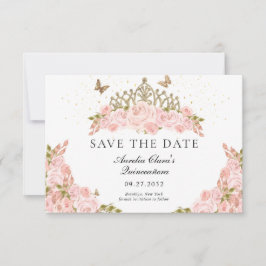 CHEAP Blush Pink Floral Gold Tiara Quinceanera ノートカード