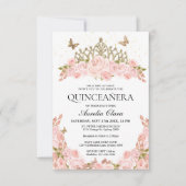 Cheap Blush Pink Floral Tiara Photo Quinceanera ノートカード (正面)