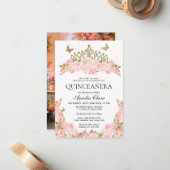 Cheap Blush Pink Floral Tiara Photo Quinceanera ノートカード (正面/裏面インサイチュ)