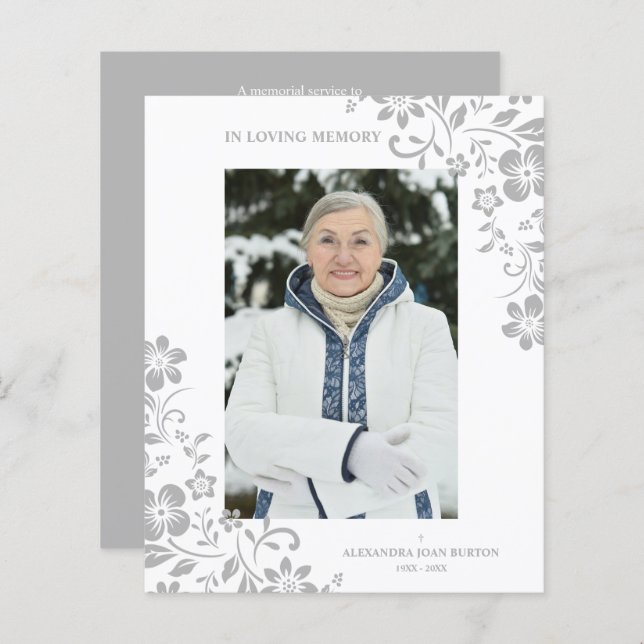 Cheap Classic Grey Floral Funeral Service Photo (正面/裏面)