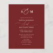 Cheap Elegant Monogram Wedding QR Code Burgundy チラシ (正面)