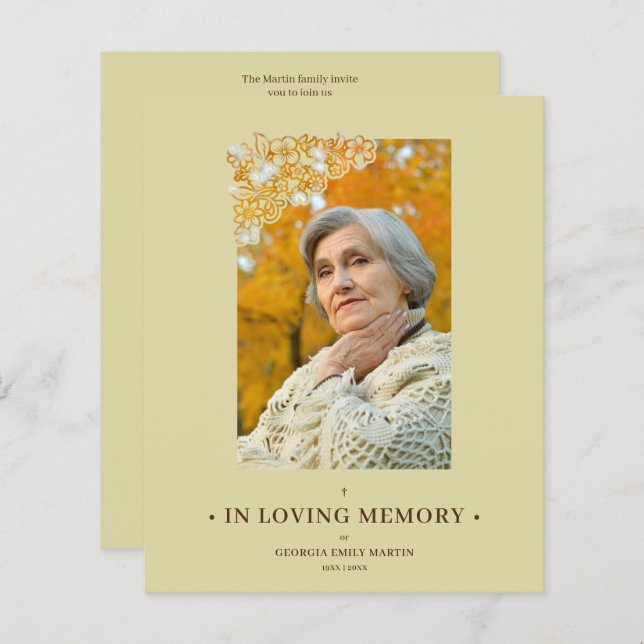 Cheap Floral Frame Elegant Photo Funeral (正面/裏面)