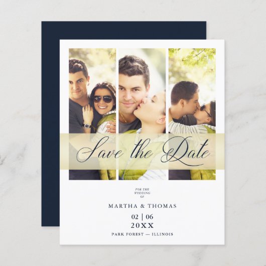 Cheap Navy Trendy 3 Photos Wedding Engagement (正面/裏面)