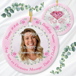 Cheap, Personalized Photo Birthday Ornaments, Pink セラミックオーナメント