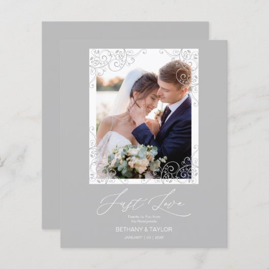 Cheap Swirly Flourish Grey Ornament Photo Newlywed (正面/裏面)
