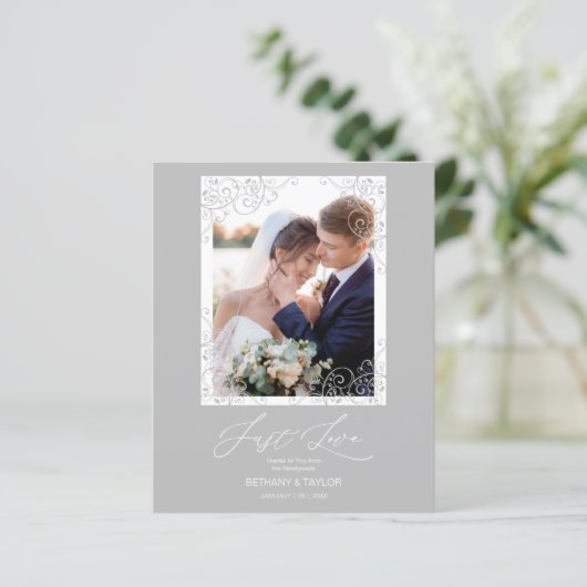 Cheap Swirly Flourish Grey Ornament Photo Newlywed (スタンド正面)