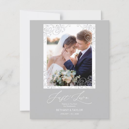 Cheap Swirly Flourish Grey Ornament Photo Newlywed (正面)